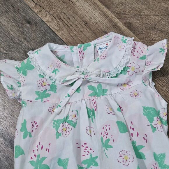 Vintage Babyfair Girl Ruffle Romper with Collar Strawberry Bubble One Piece 12 m - Picture 4 of 9